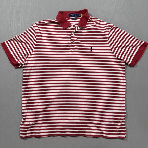 Polo Ralph Lauren Shirt Mens Large Red White Striped Trim Fit Cotton Classic - Picture 1 of 6
